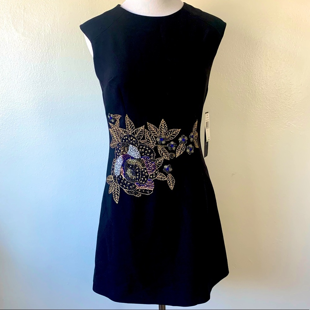 NWOT Cynthia Steve Mini Dress Black Sleeveless Beaded High Cut LBD (Size 0)